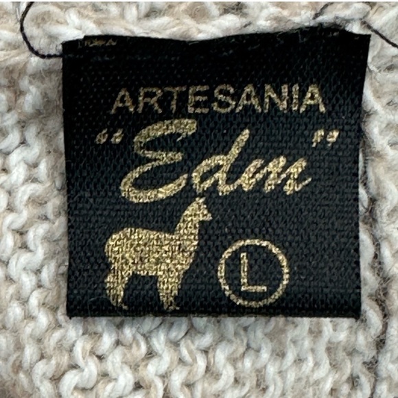 Artesania Eden Hoodie Fringe Aztec Sweater Size Large Beige Alpaca Made in Peru - Picture 4 of 9